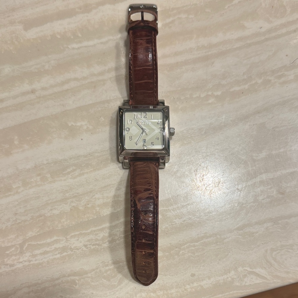 Silpada Silver Case Watch with Brown Leather Band